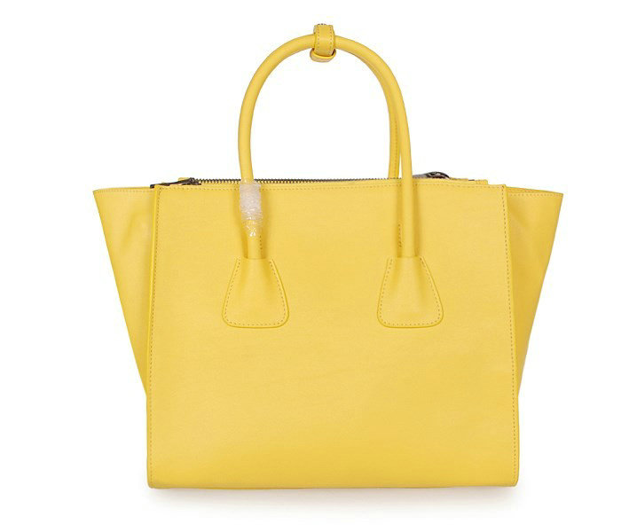 2014 Prada Glace Calf Leather Tote Bag BN2619 lemonyellow